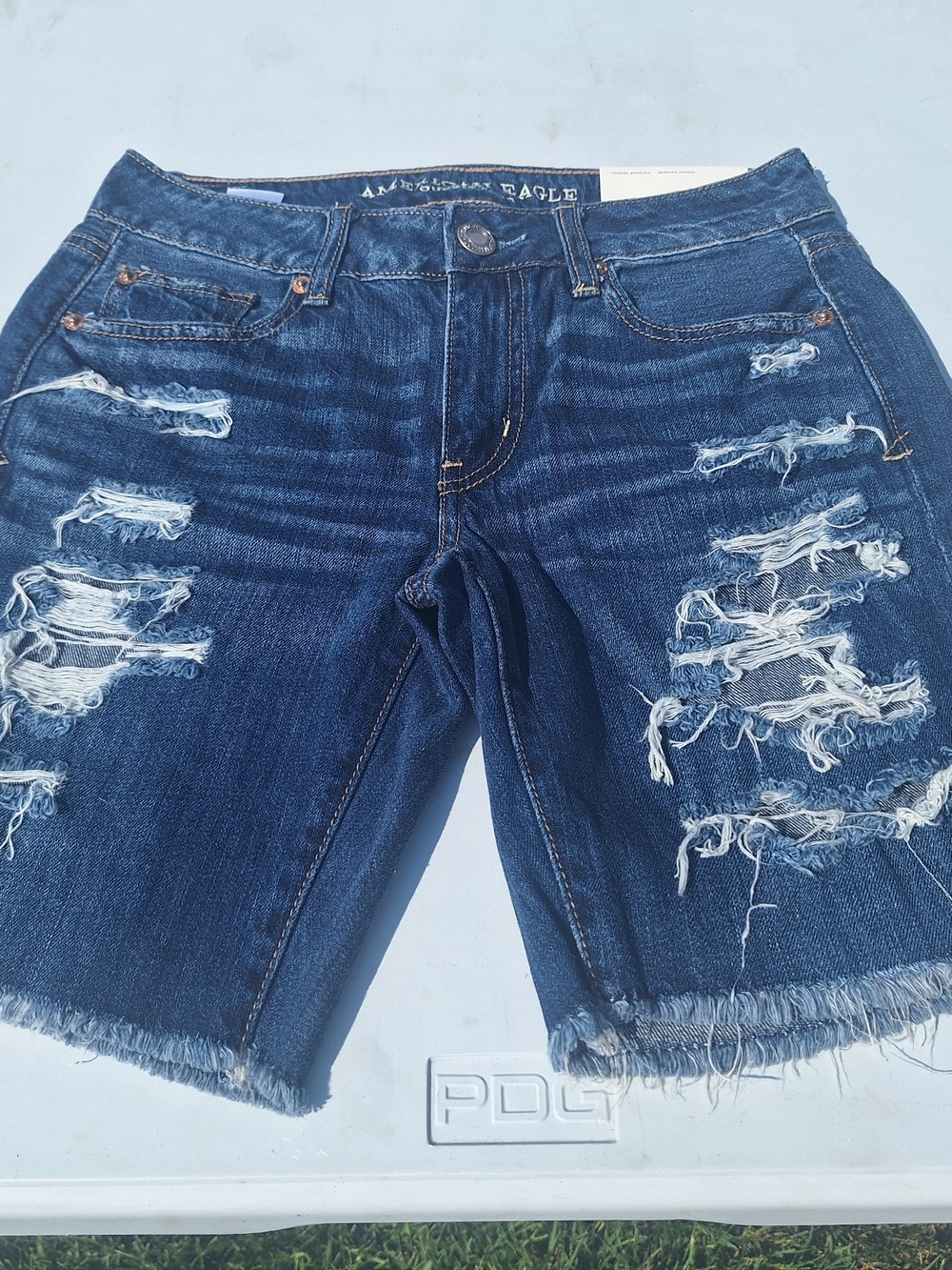 American Eagle Outfitters Distressed Dark Blue Boyfriend Denim Shorts